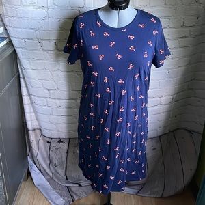 J. Crew Blue Lobster Print Tee Shirt Dress Size L
